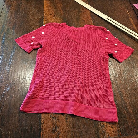 CHRISTOPHER & BANKS polka dot knit cardigan top size S red white retro Pin-up - Picture 7 of 7